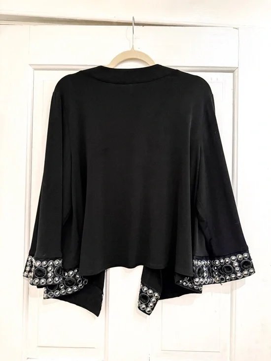 Vintage Tiana B. Black Embellished Open-Front Blazer / Cardigan Style Jacket Top - Picture 5 of 5